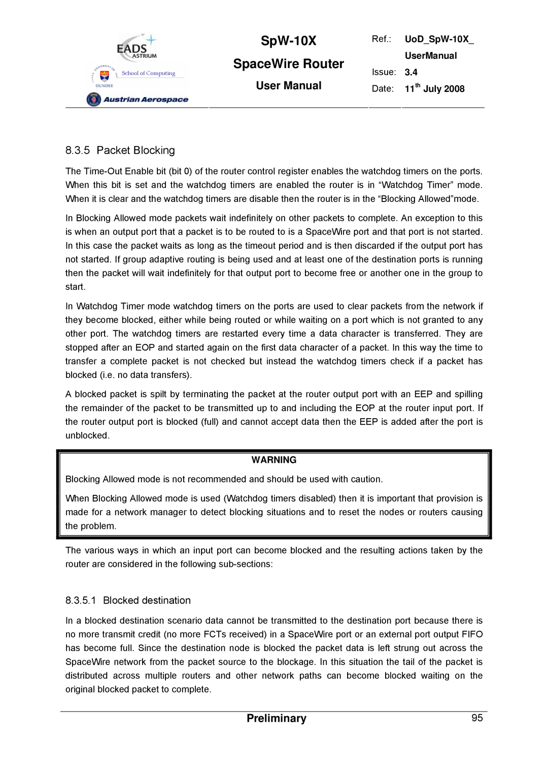 Atmel SpW-10X user manual Packet Blocking, Blocked destination 