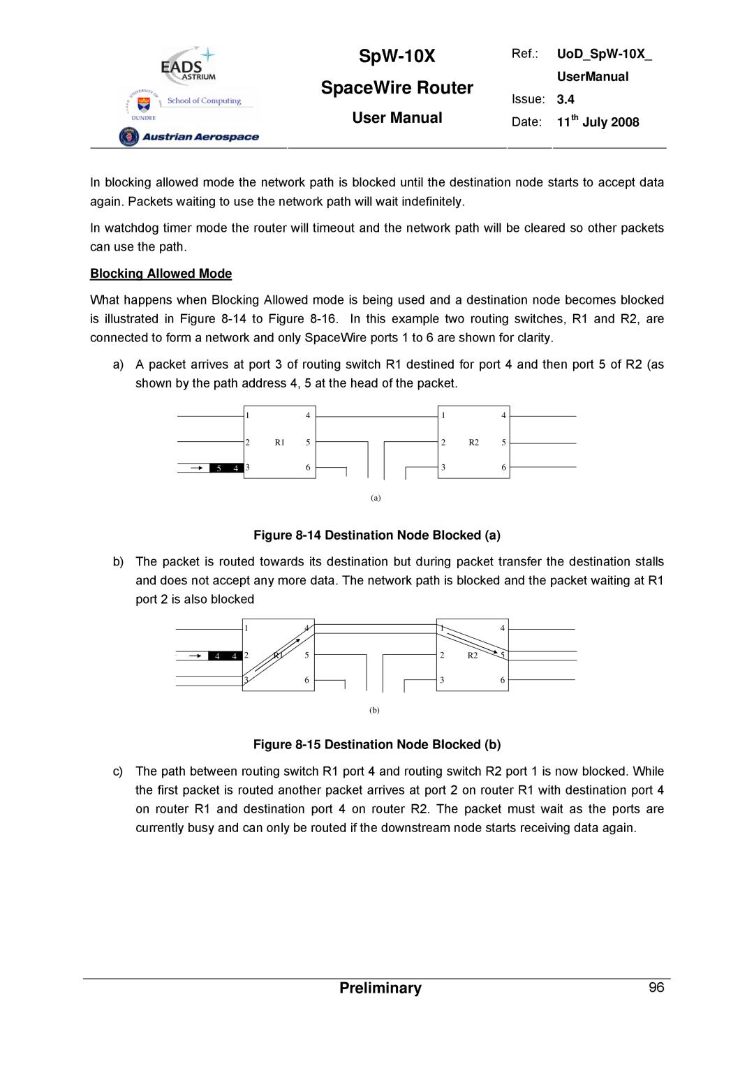 Atmel SpW-10X user manual Blocking Allowed Mode, Destination Node Blocked a 