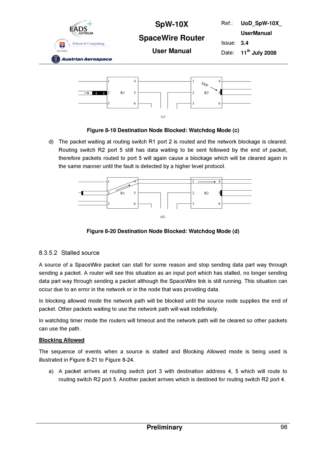 Atmel SpW-10X user manual Destination Node Blocked Watchdog Mode c, Blocking Allowed 