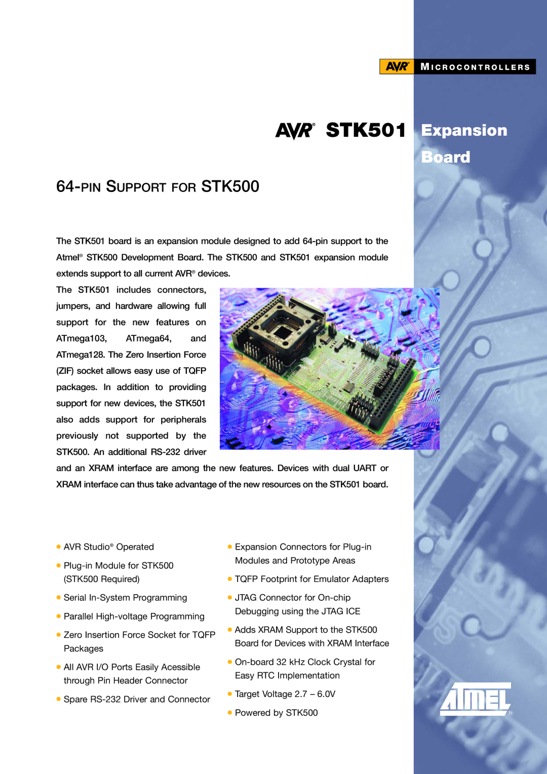 Atmel manual STK501 Expansion Board, PIN Support for STK500 