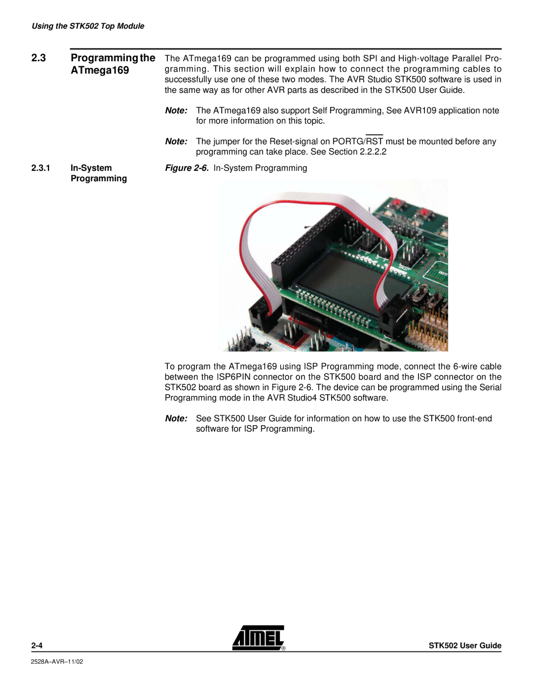 Atmel STK502 manual Programming the ATmega169, In-System 