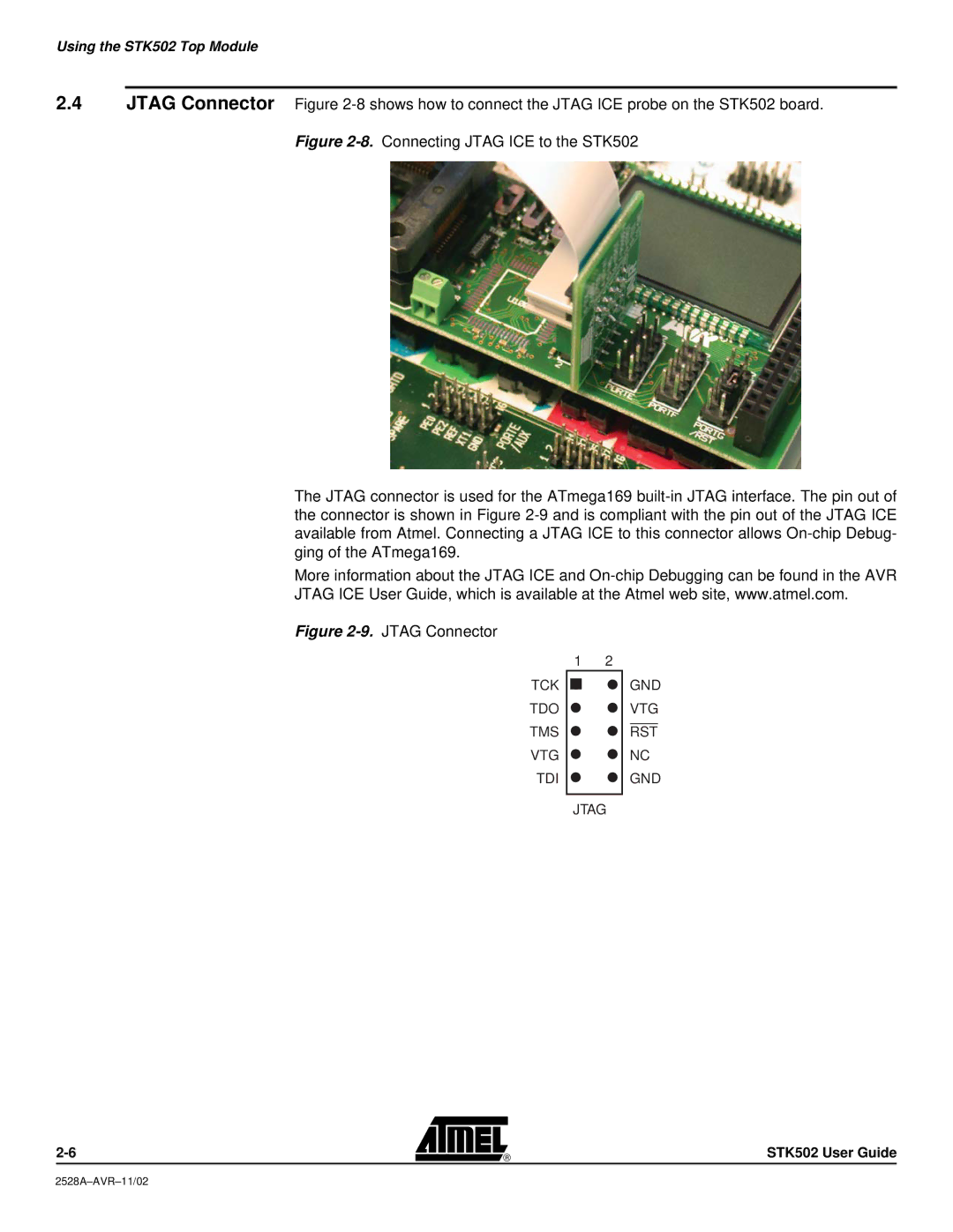 Atmel STK502 manual Jtag Connector 