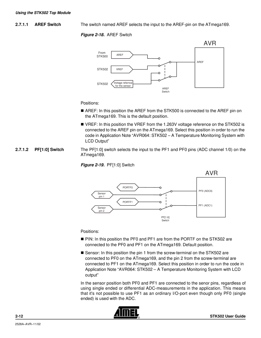 Atmel STK502 manual 1.2 PF10 Switch, ATmega169 