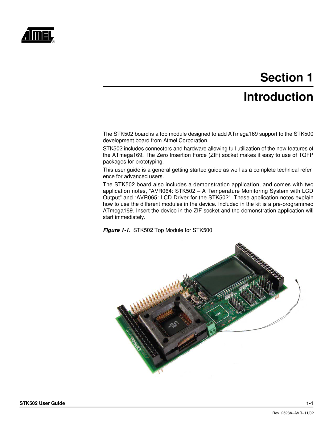 Atmel manual Section Introduction, STK502 Top Module for STK500 