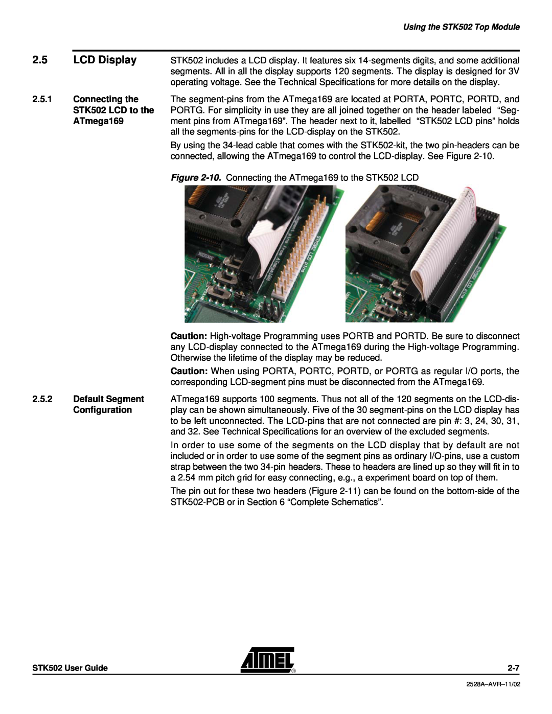 Atmel STK502 manual LCD Display, Configuration 