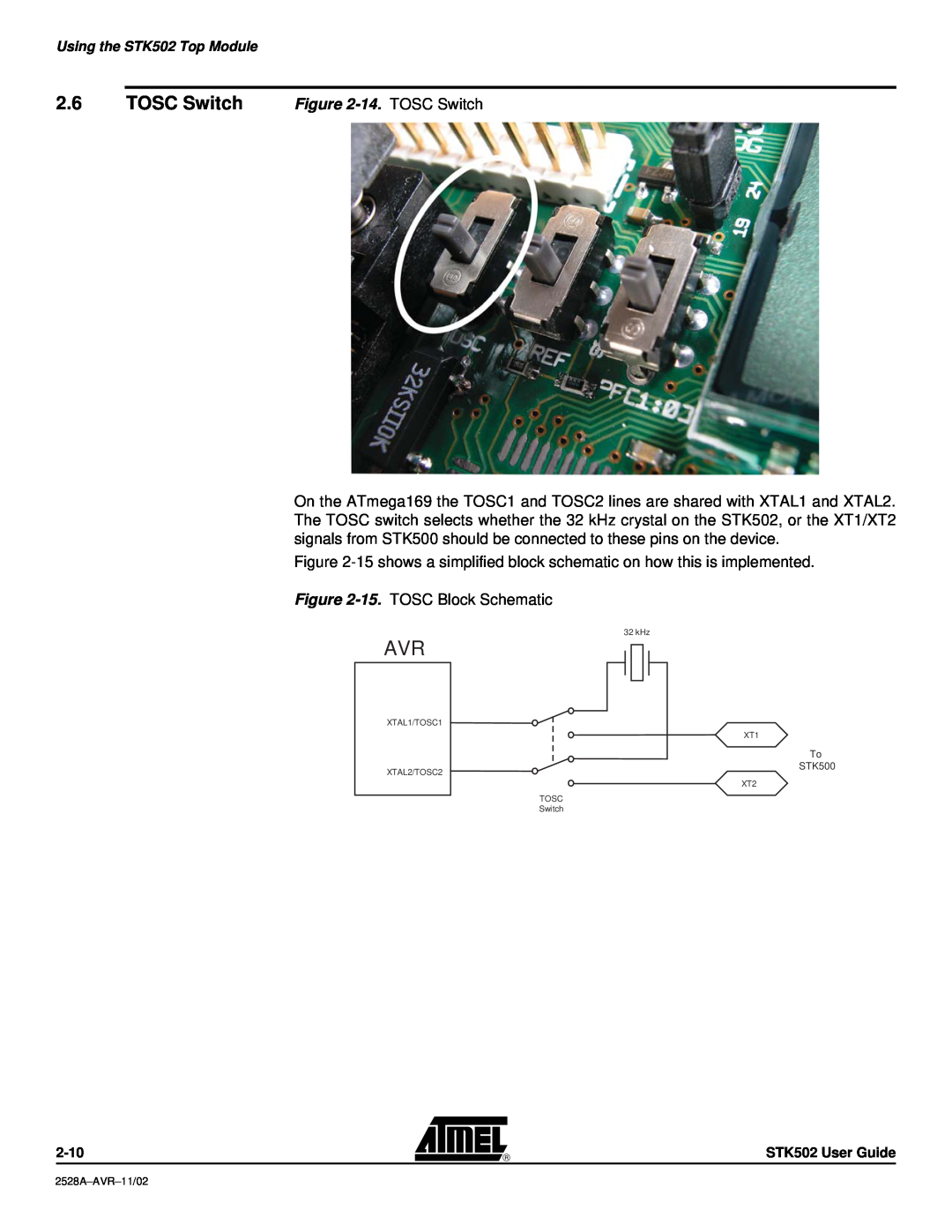 Atmel STK502 manual TOSC Switch -14. TOSC Switch 
