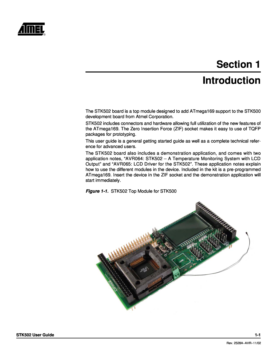 Atmel STK502 manual Section Introduction 