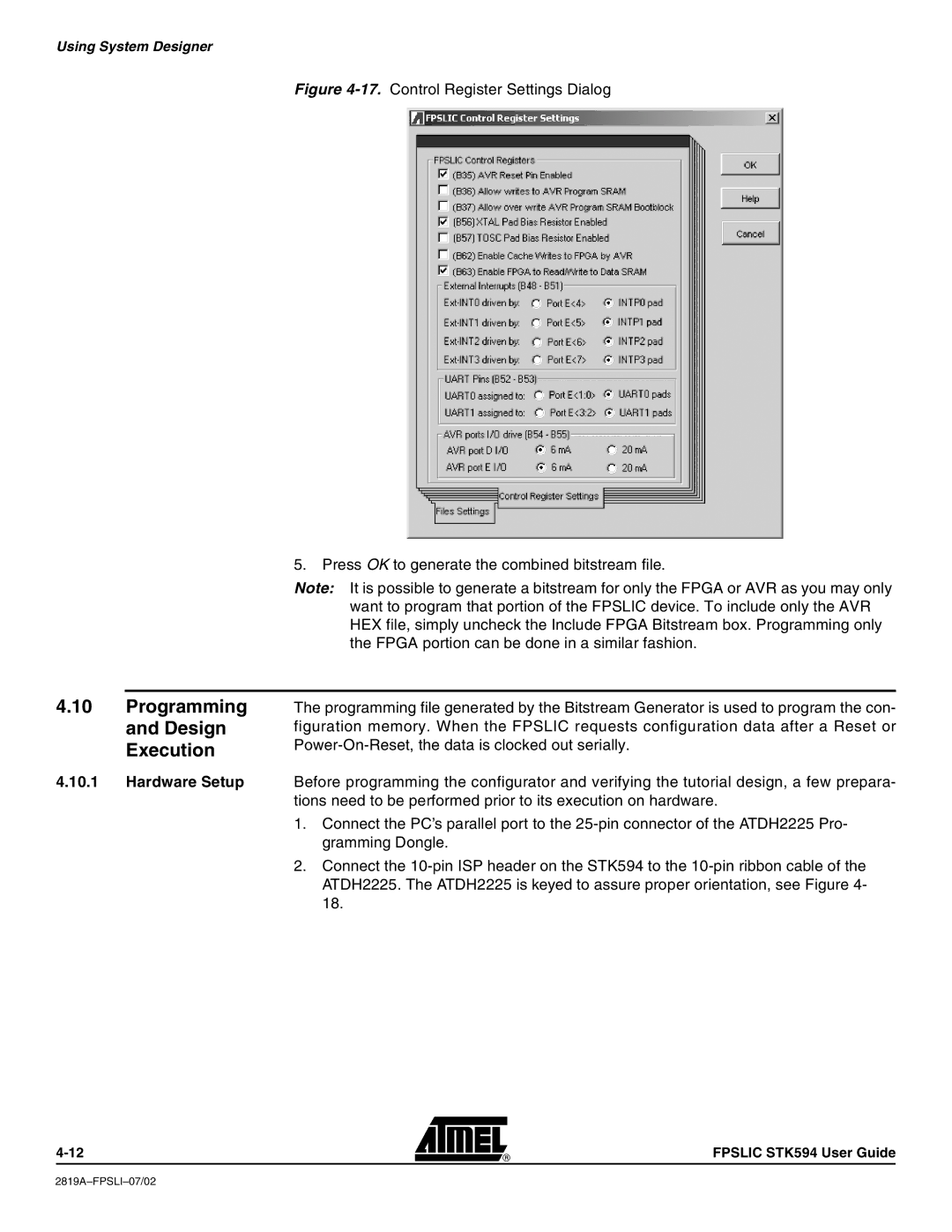 Atmel STK594 manual Programming and Design Execution, Hardware Setup 