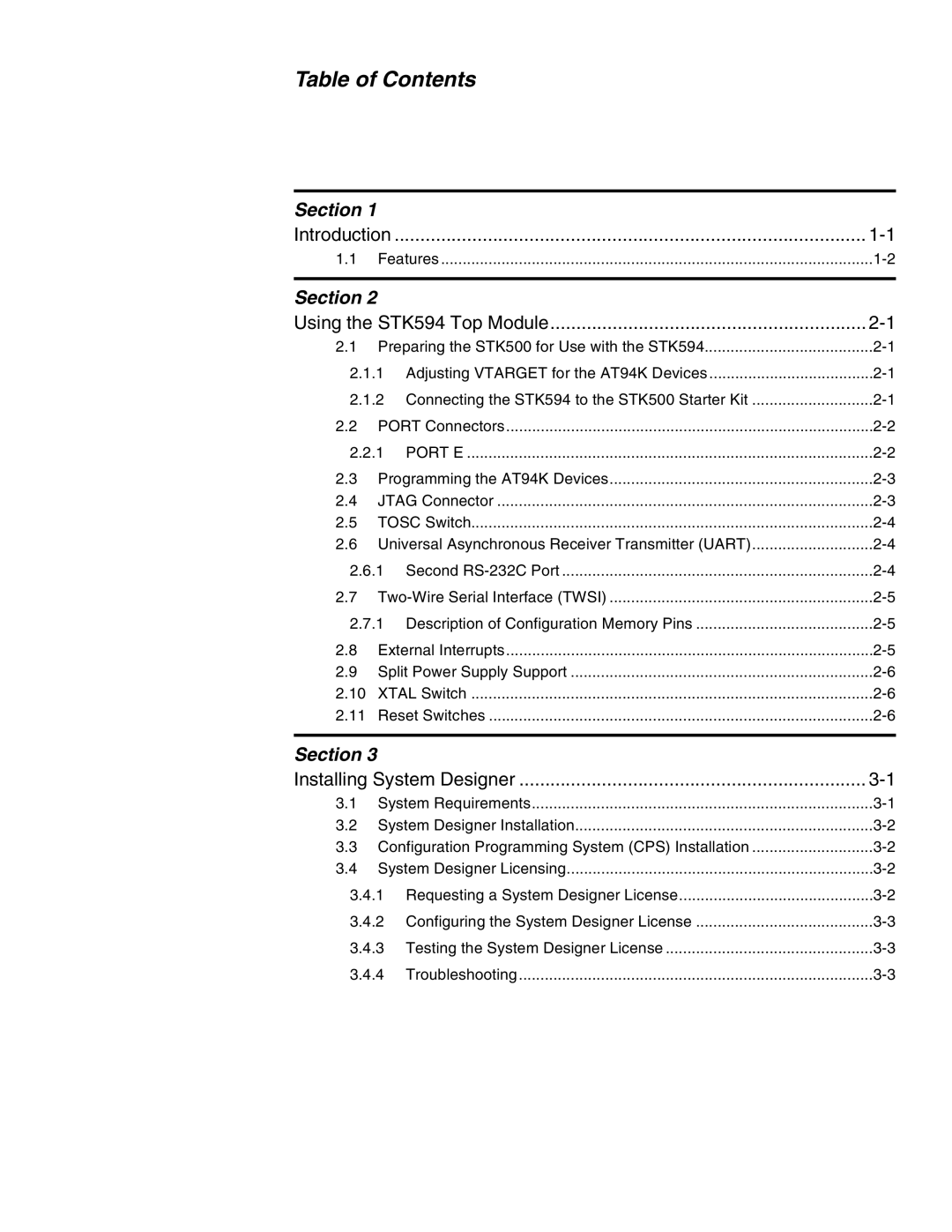 Atmel STK594 manual Table of Contents 