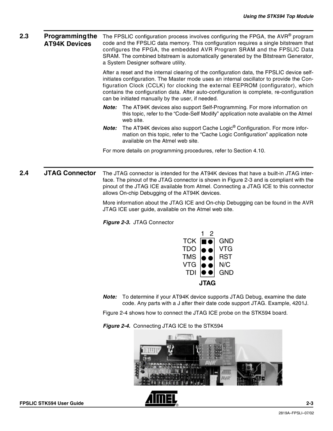 Atmel STK594 manual Jtag 