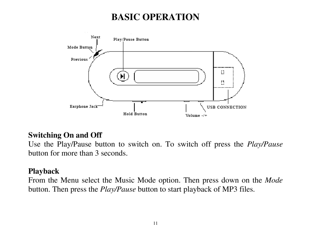 ATMT MP130 manual Basic Operation, Switching On and Off, Playback 