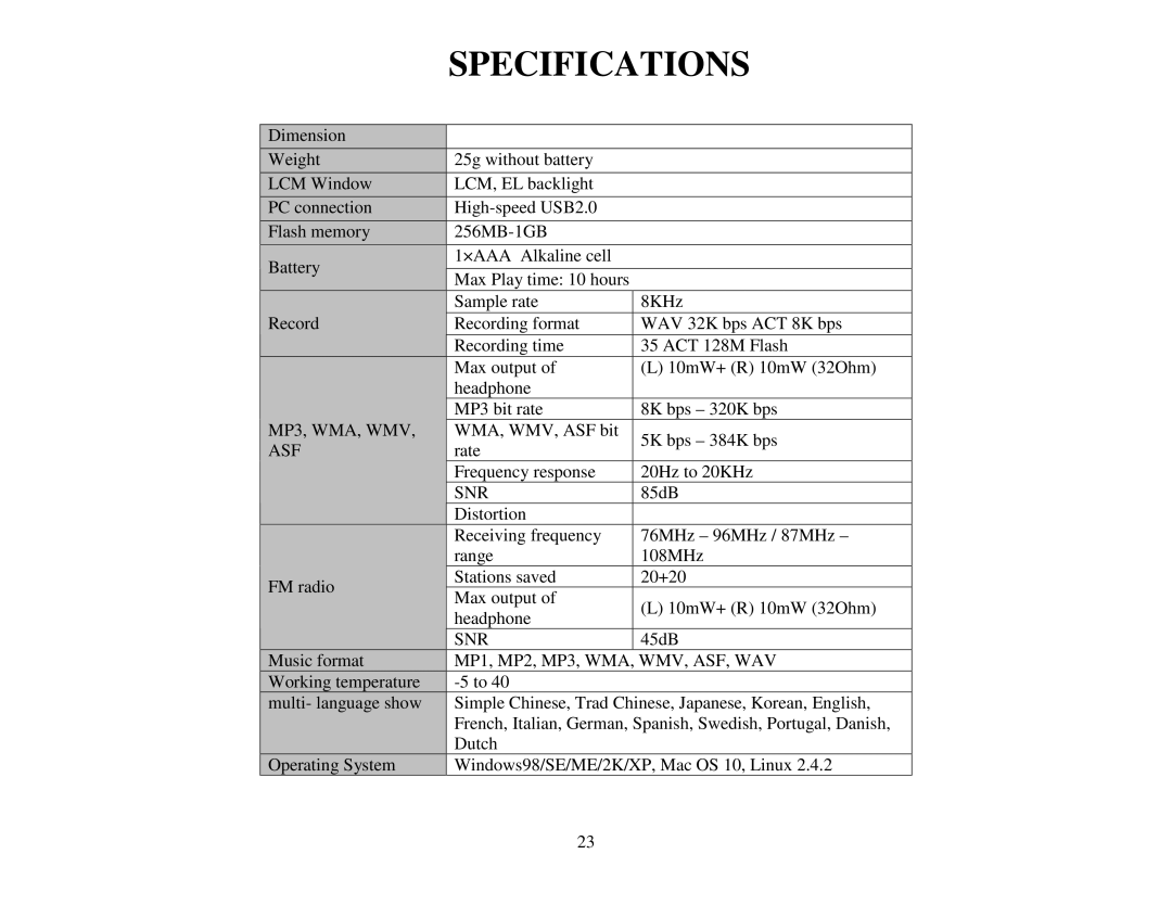 ATMT MP130 manual Specifications, Snr 