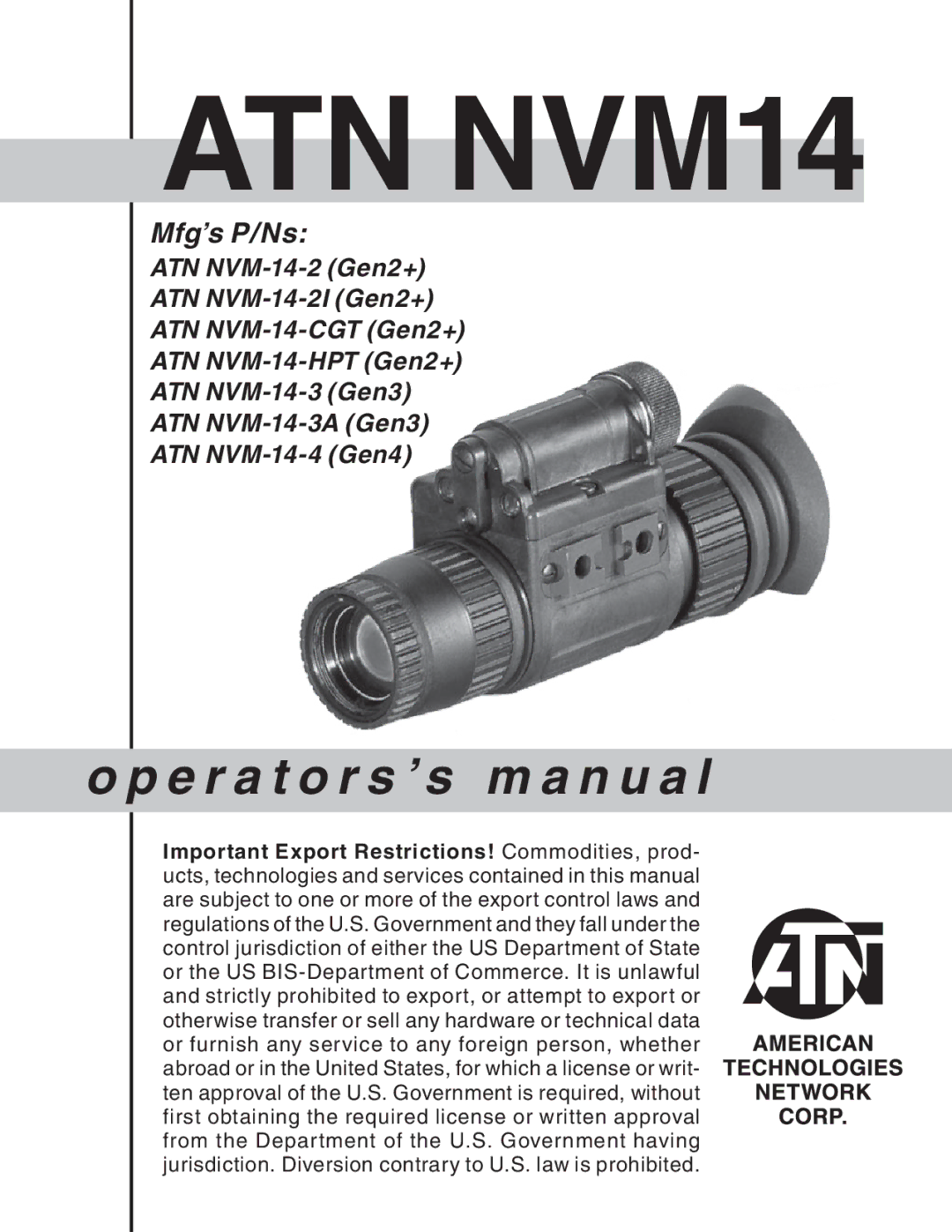 ATN 3 manual ATN NVM14 