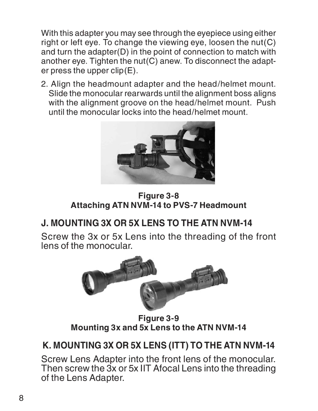 ATN manual Mounting 3x or 5X Lens to the ATN NVM-14, Mounting 3x or 5X Lens ITT to the ATN NVM-14 