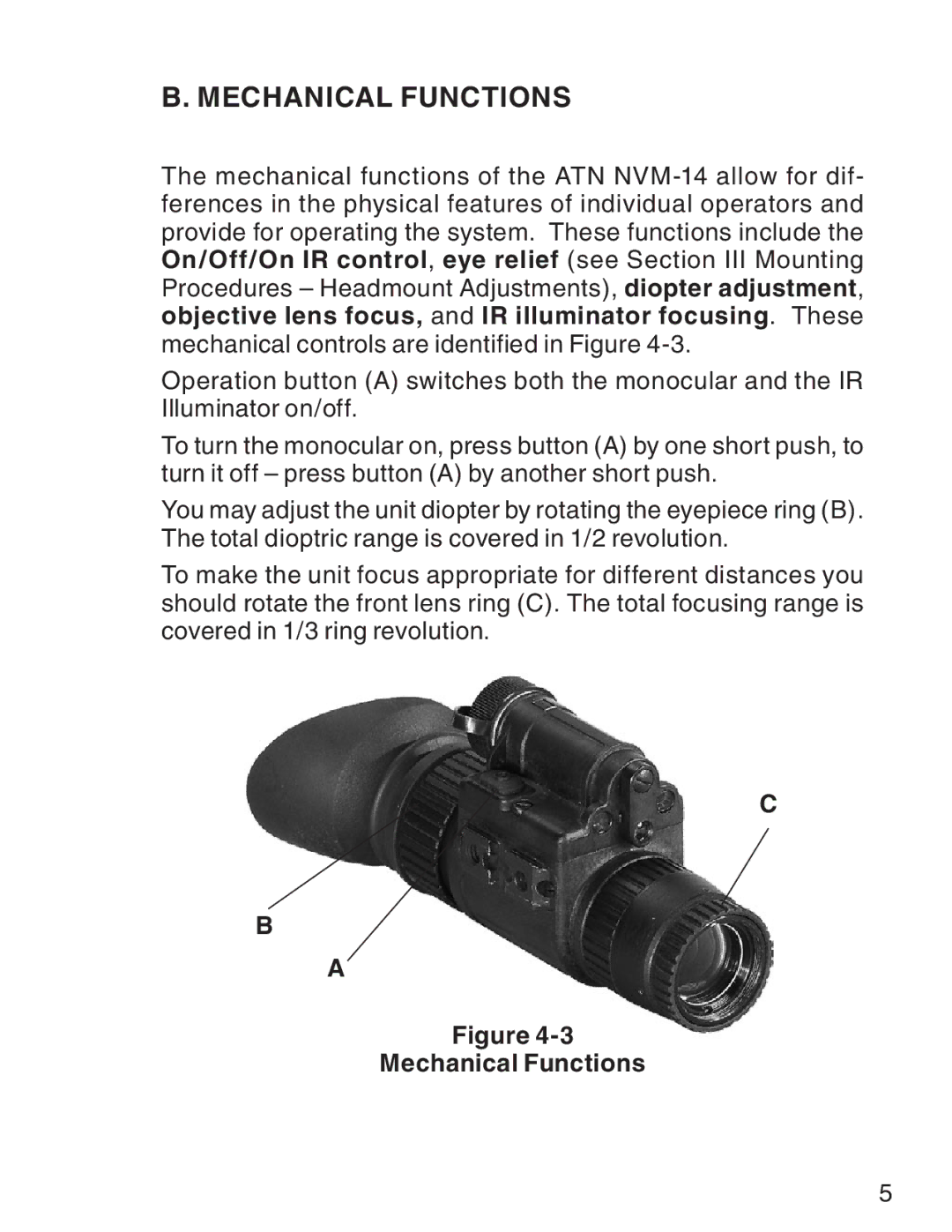 ATN 3 manual Mechanical Functions 