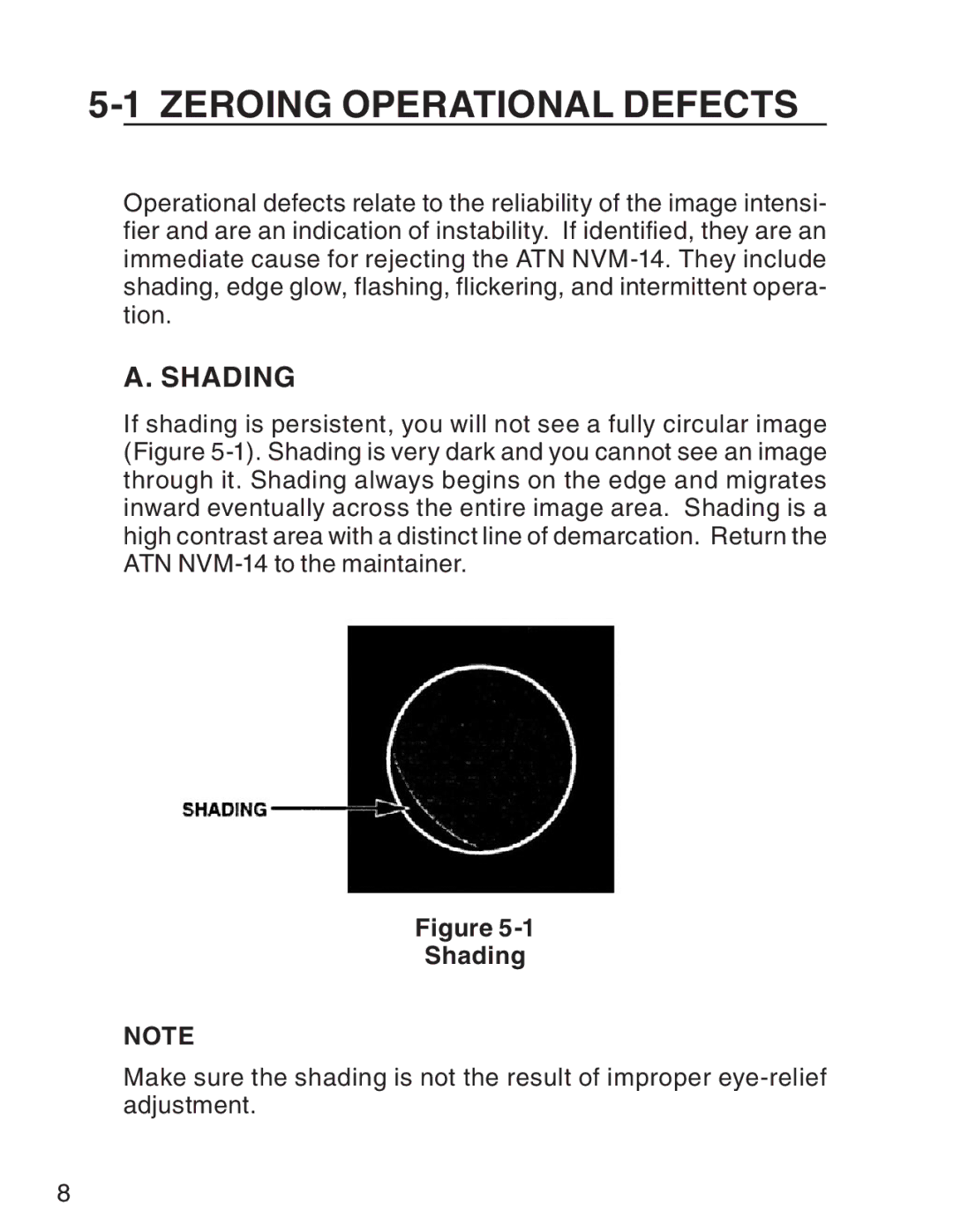 ATN 3 manual Zeroing Operational Defects, Shading 