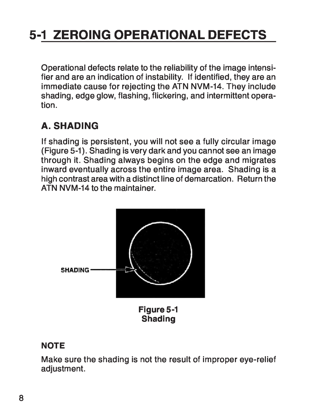 ATN 3 manual Zeroing Operational Defects, a. Shading 