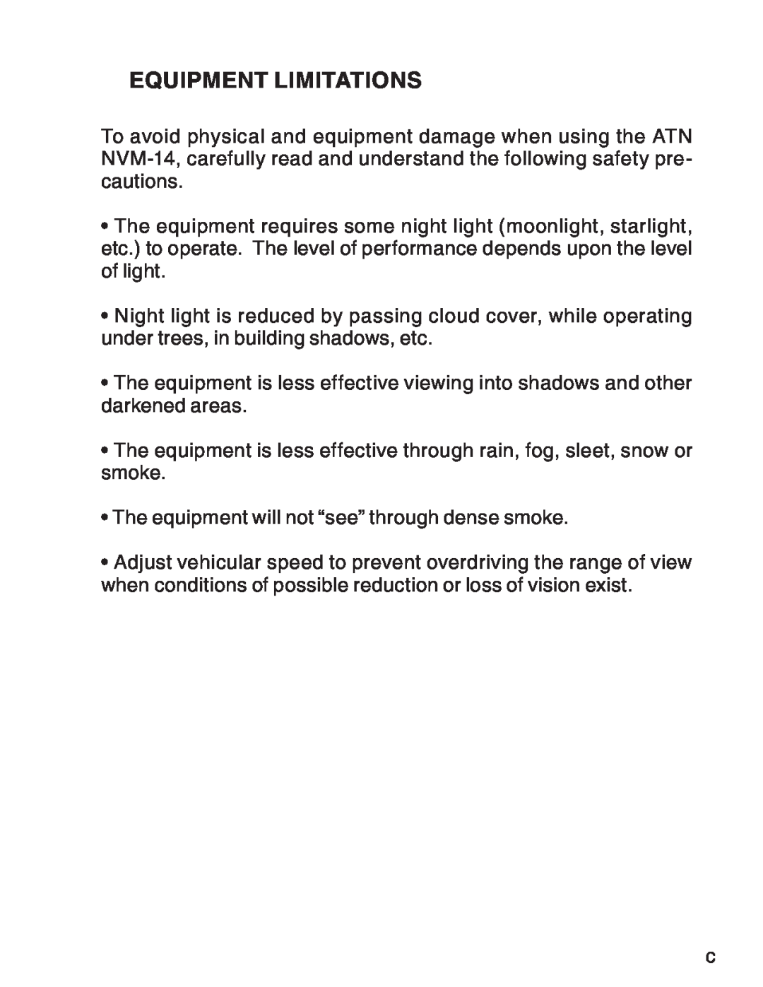 ATN 3 manual Equipment Limitations 
