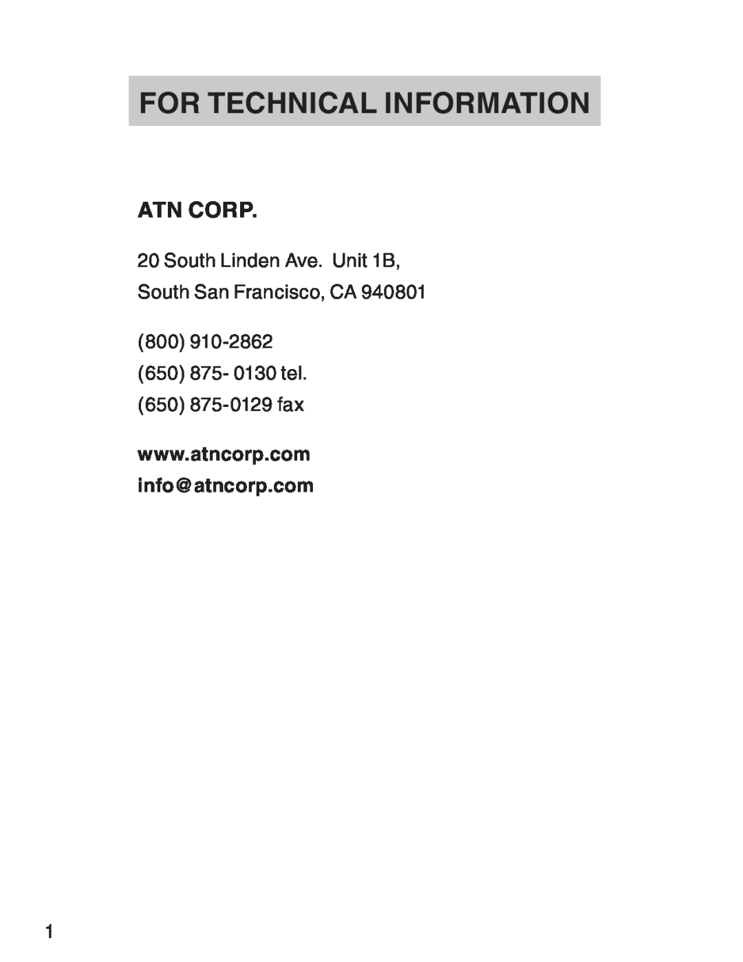 ATN 3 manual For Technical Information, ATN Corp, info@atncorp.com 