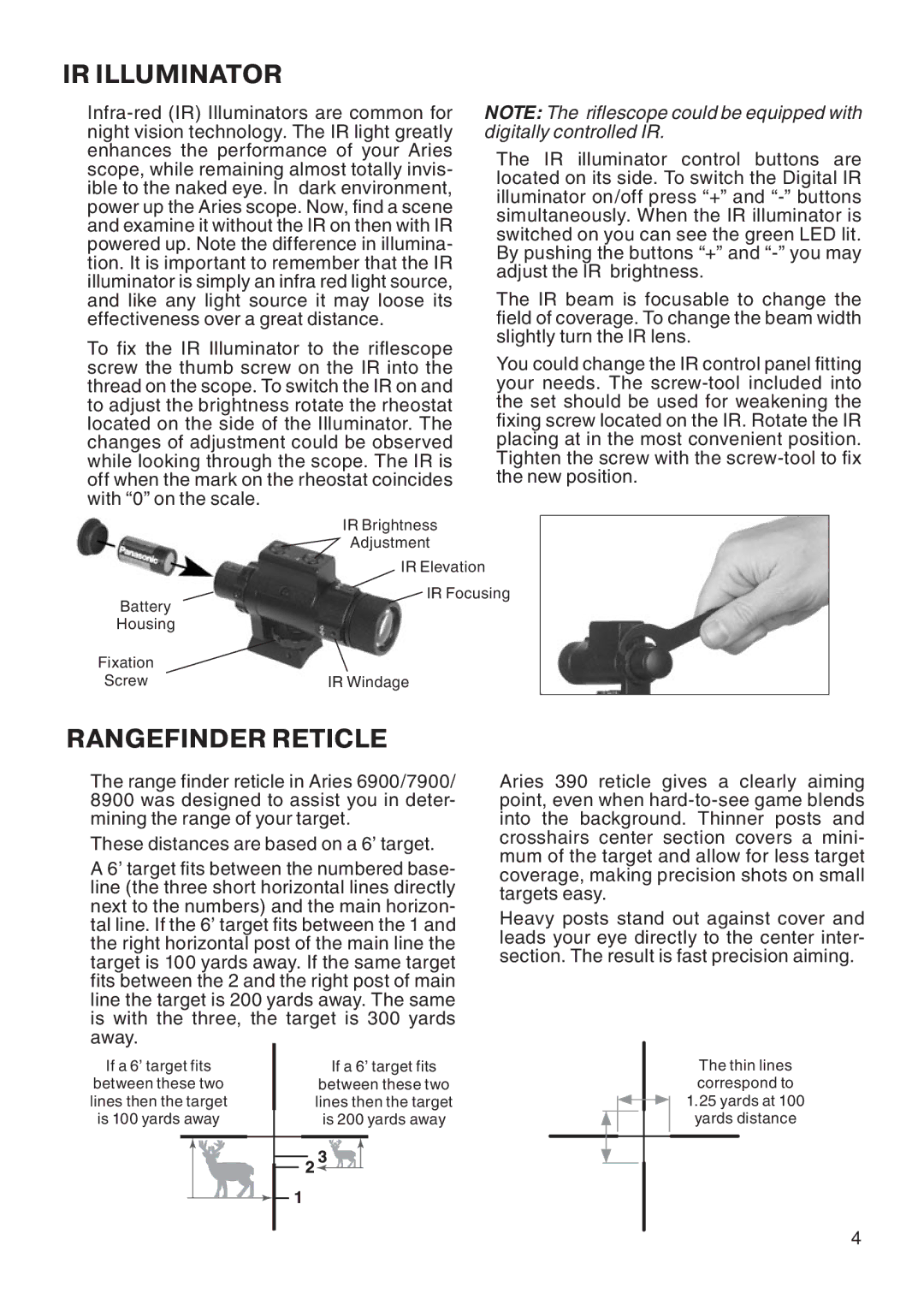 ATN Aries 390 manual IR Illuminator, Rangefinder Reticle 