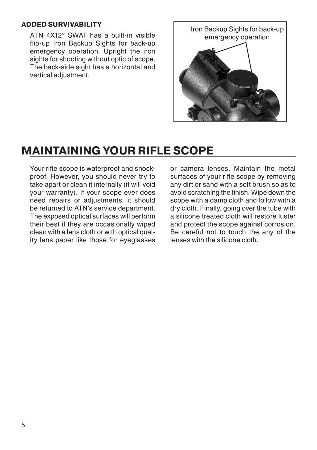 ATN ATN 4X12 manual Maintaining Your Rifle Scope, Added Survivability 