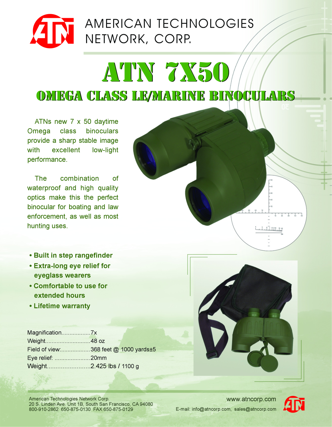 ATN ATN 7X50 warranty American Technologies Network, Corp, Omega Class Le/Marine Binoculars 