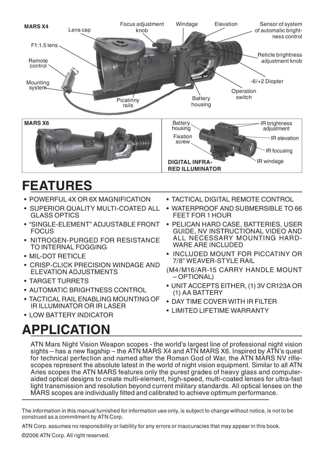 ATN ATN MArs x4, ATN MArs x6 manual Application, Mars 