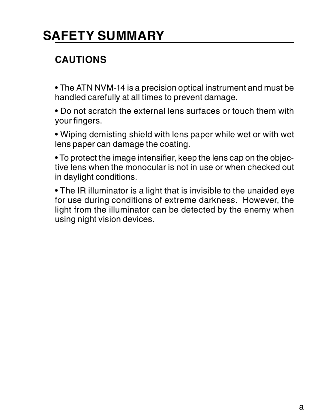 ATN ATN NVM14 manual Safety Summary 