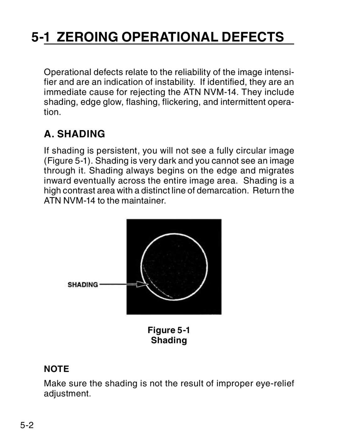 ATN ATN NVM14 manual Zeroing Operational Defects, Shading 