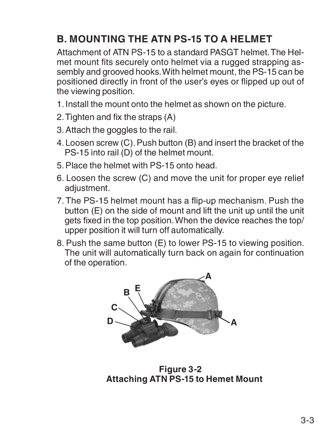 ATN manual Mounting the ATN PS-15 to a helmet, Attaching ATN PS-15 to Hemet Mount 