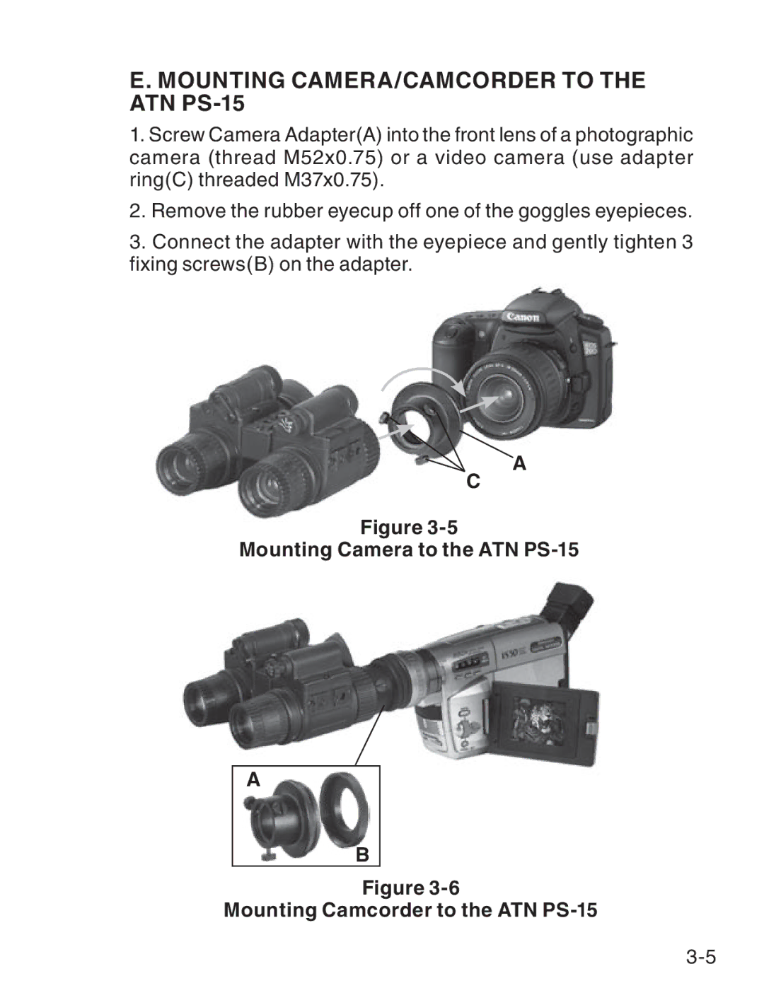 ATN manual Mounting Camera/Camcorder to the ATN PS-15 