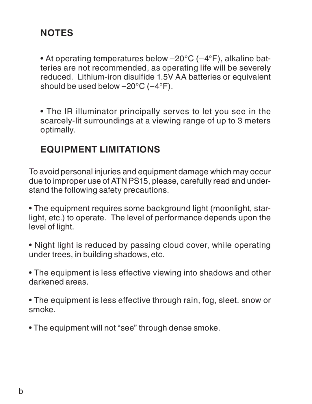 ATN ATN PS-15 manual Equipment Limitations 