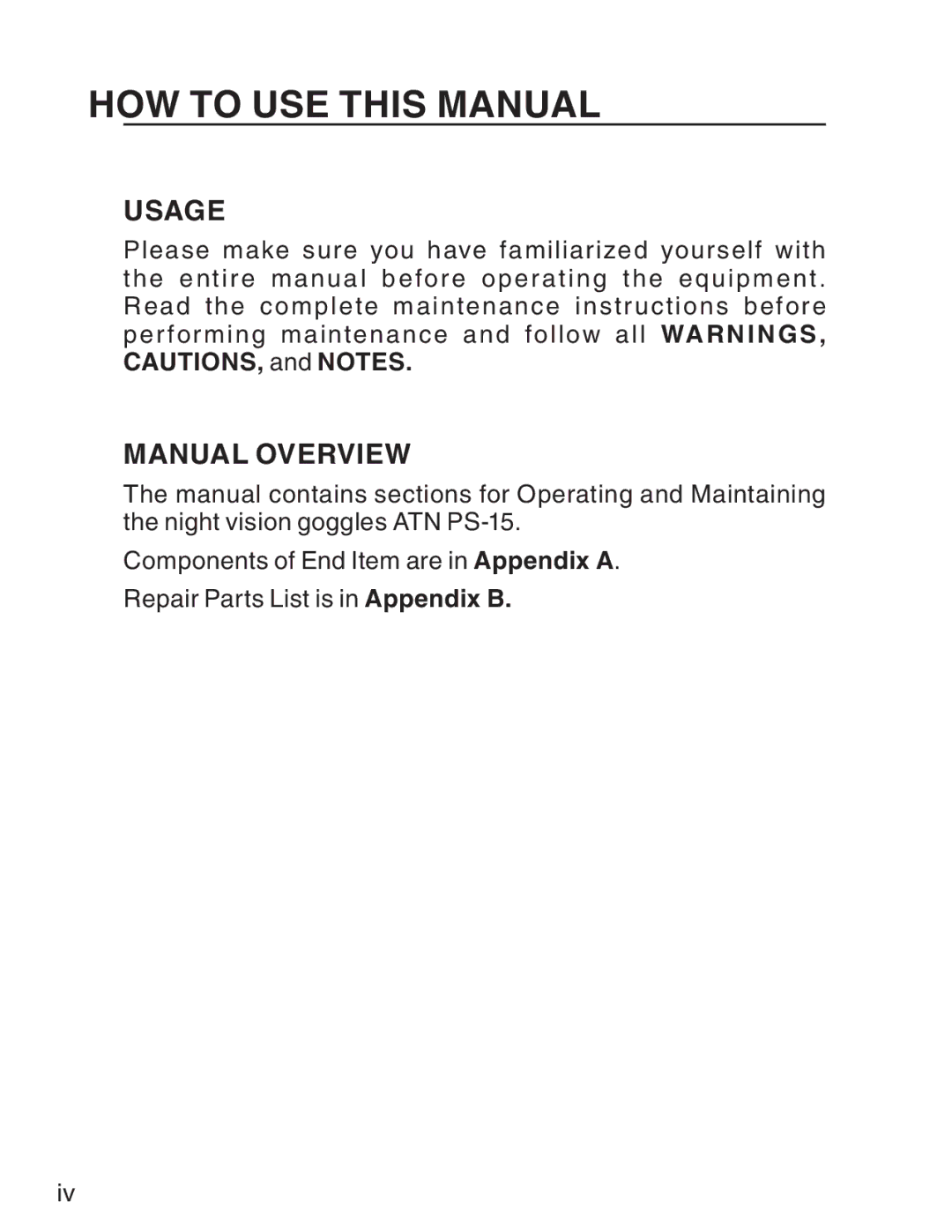 ATN ATN PS-15 manual HOW to USE this Manual, Usage, Manual Overview 