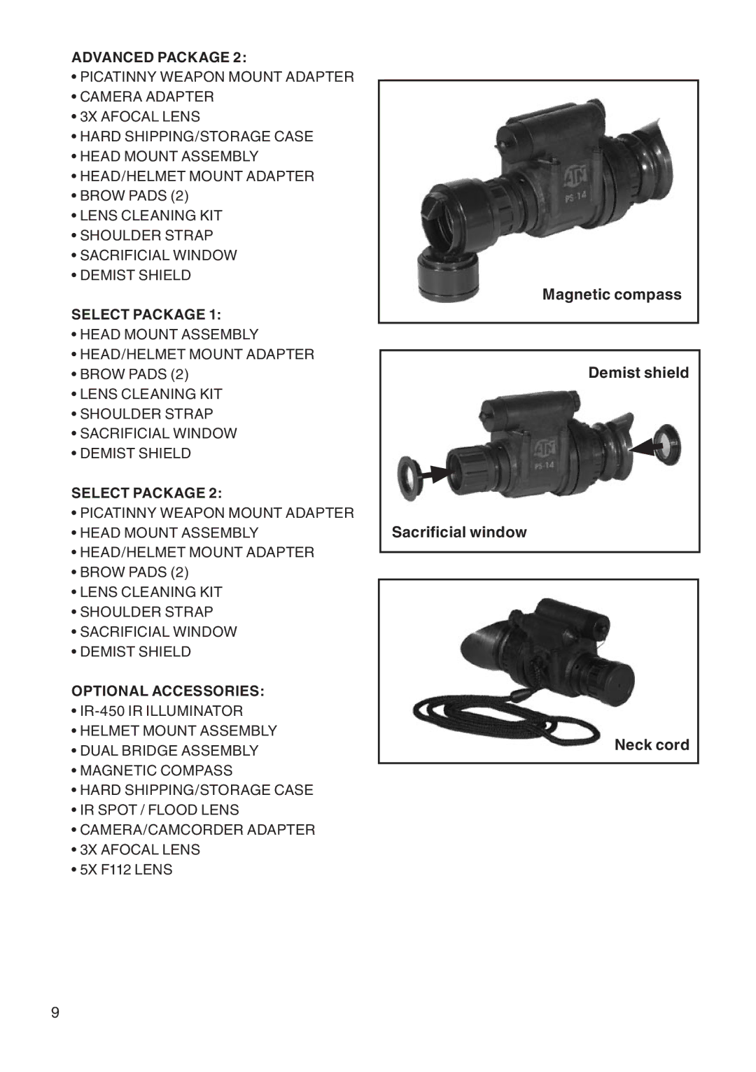 ATN ATN PS14 manual Select Package, Optional Accessories 