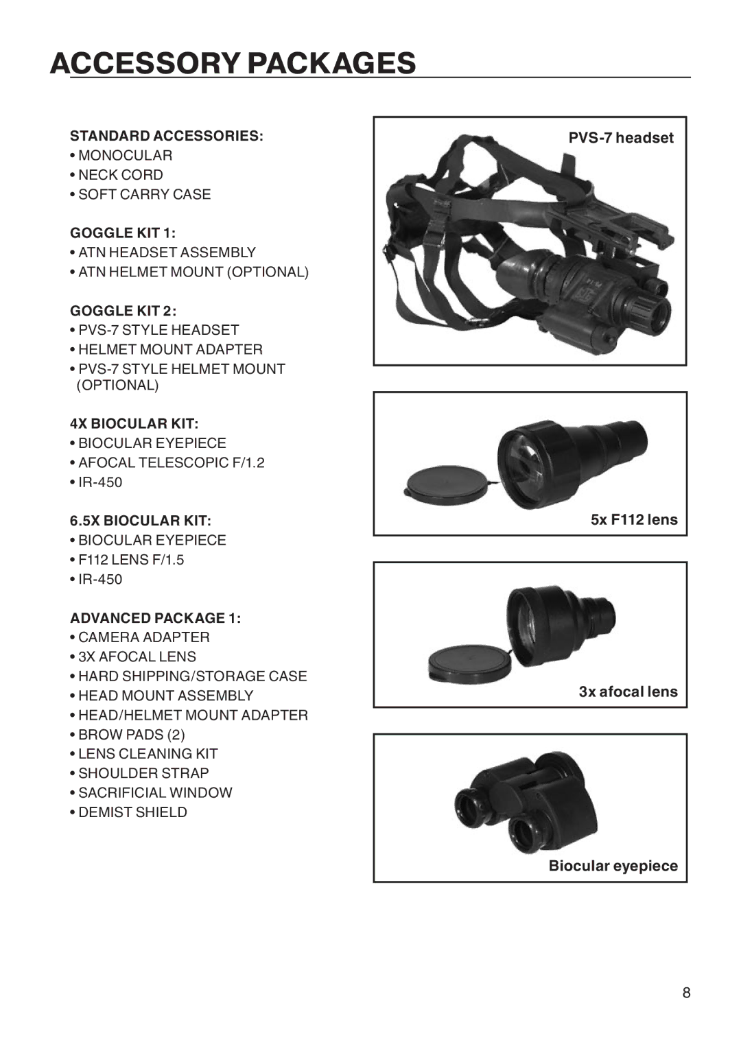 ATN ATN PS14 manual Accessory Packages 