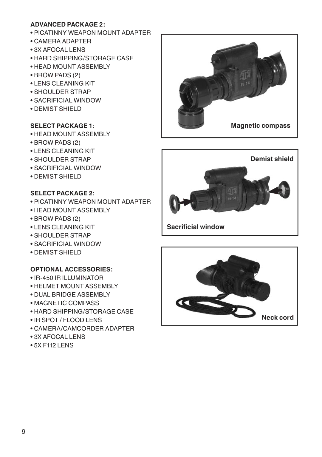 ATN ATNPS-14 manual Select Package, Optional Accessories 