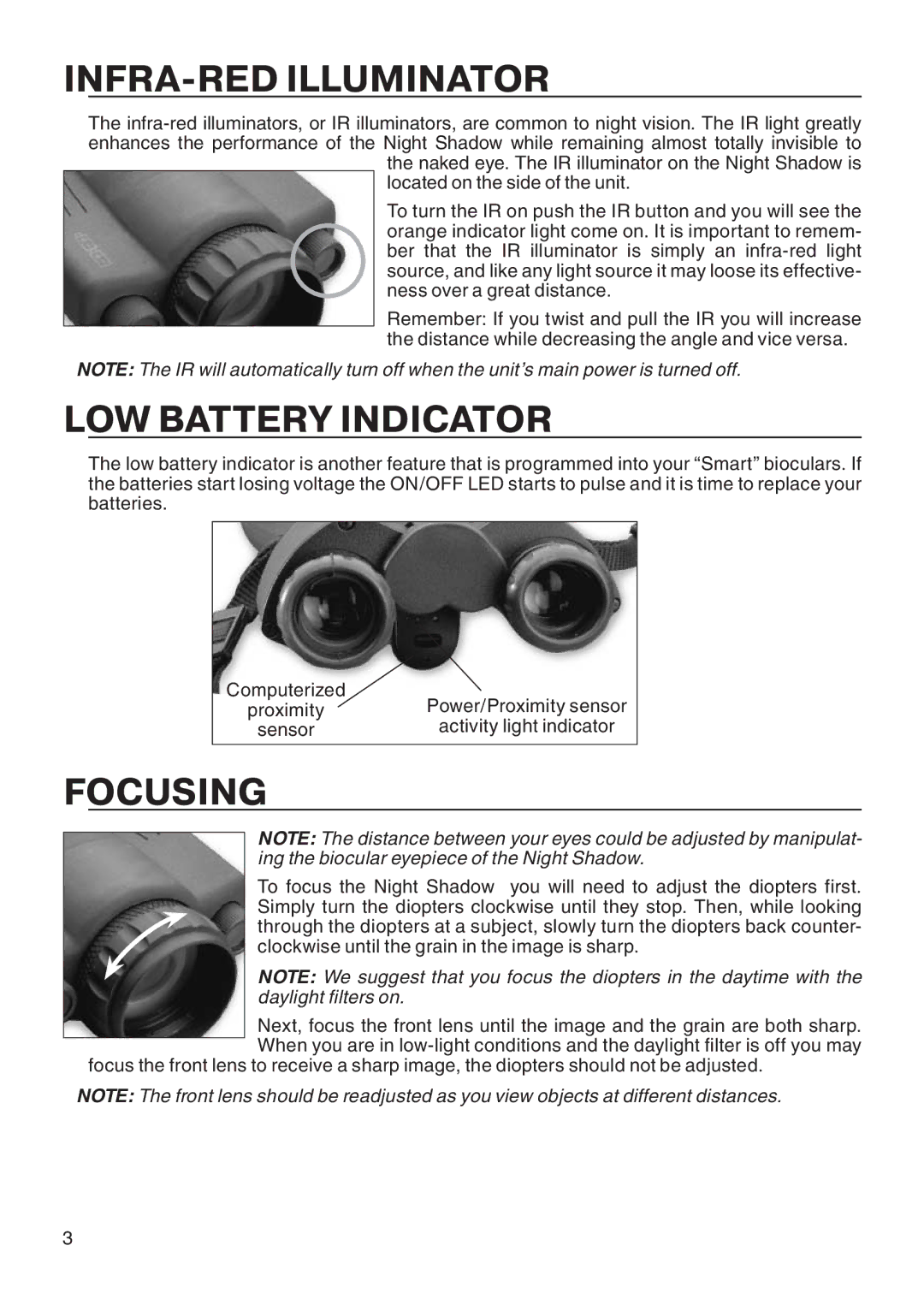 ATN Binocular manual INFRA-RED Illuminator, LOW Battery Indicator, Focusing 