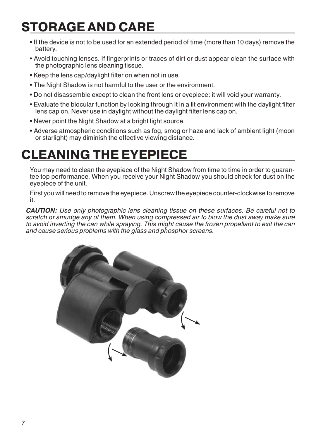 ATN Binocular manual Storage and Care, Cleaning the Eyepiece 