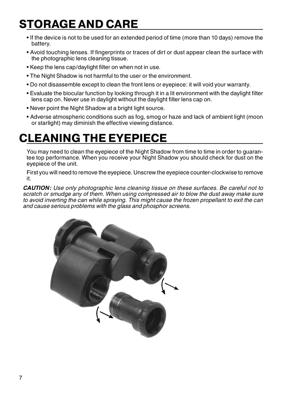 ATN Biocular manual Storage and Care, Cleaning the Eyepiece 