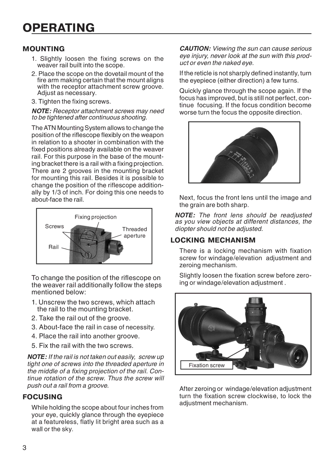 ATN, Inc Army Mil-Dot, 10x65Z manual Operating, Mounting, Focusing, Locking Mechanism 