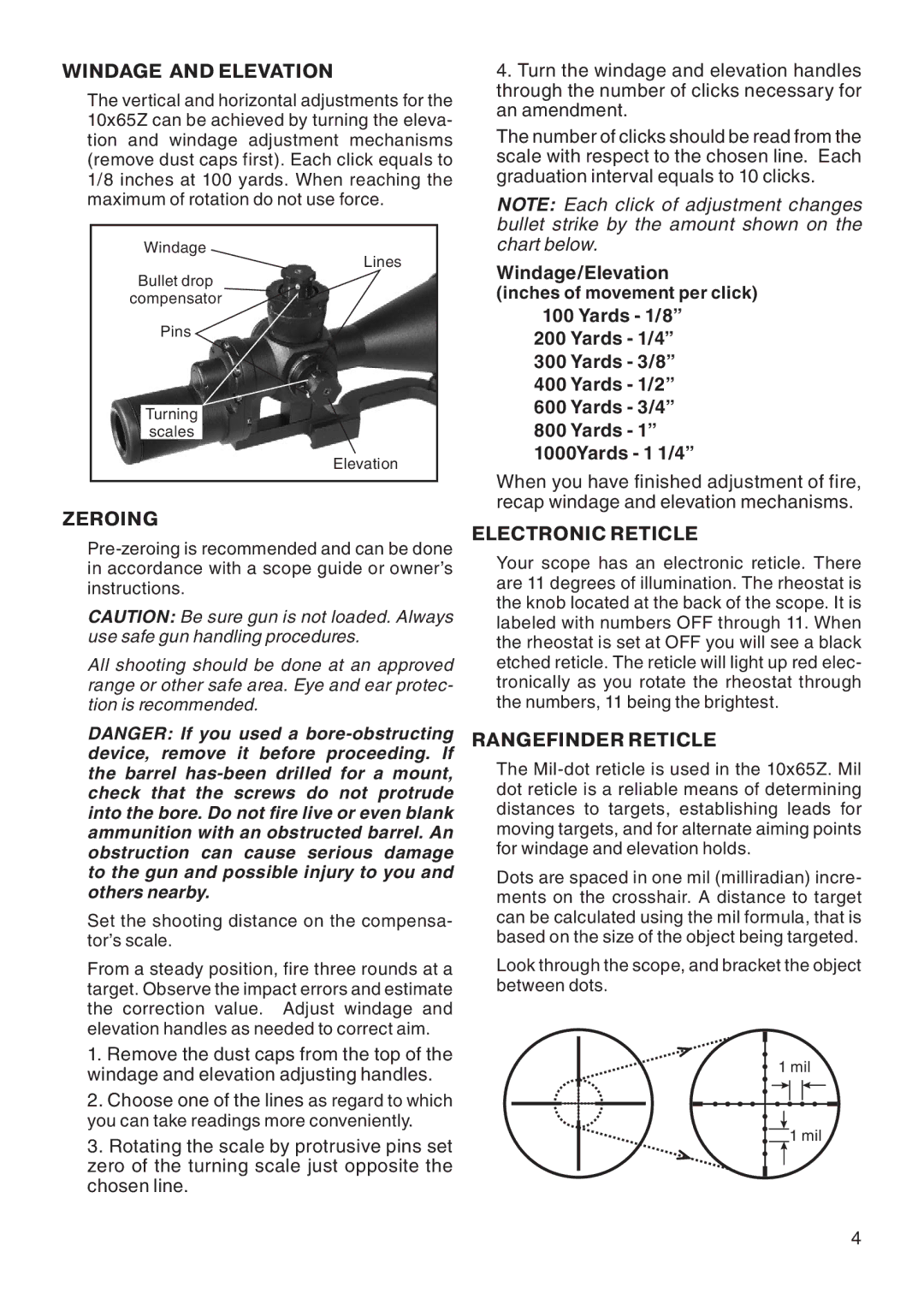 ATN, Inc 10x65Z, Army Mil-Dot manual Windage and Elevation, Zeroing, Electronic Reticle, Rangefinder Reticle 