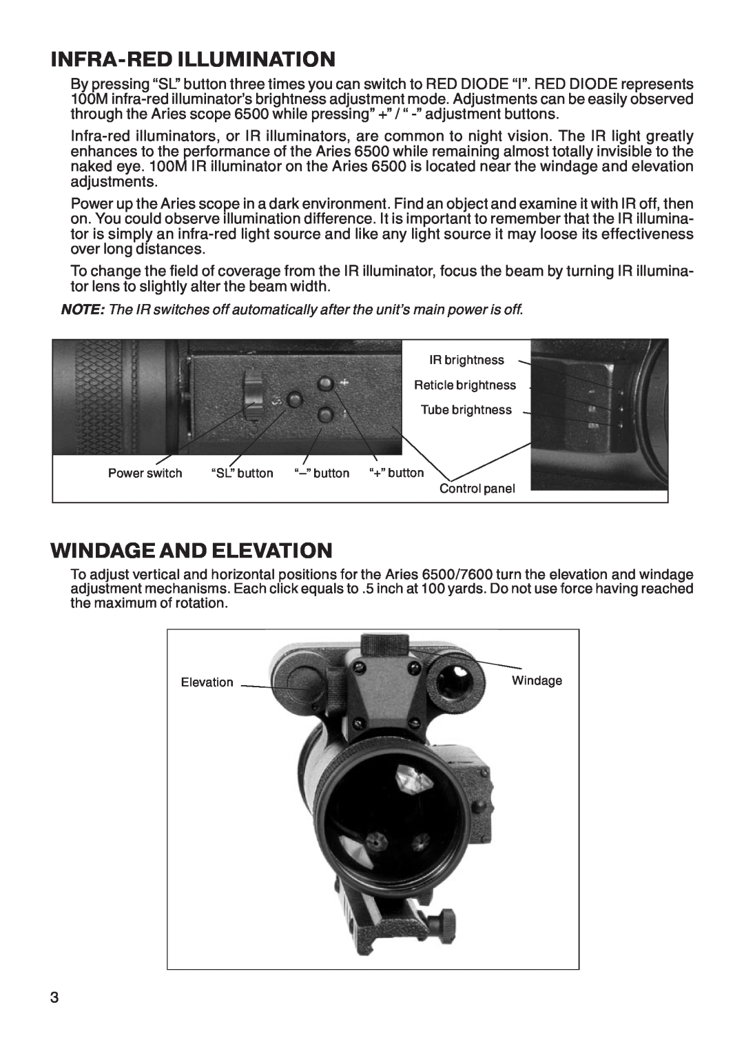 ATN Mk6500 manual Infra-Redillumination, Windage And Elevation 