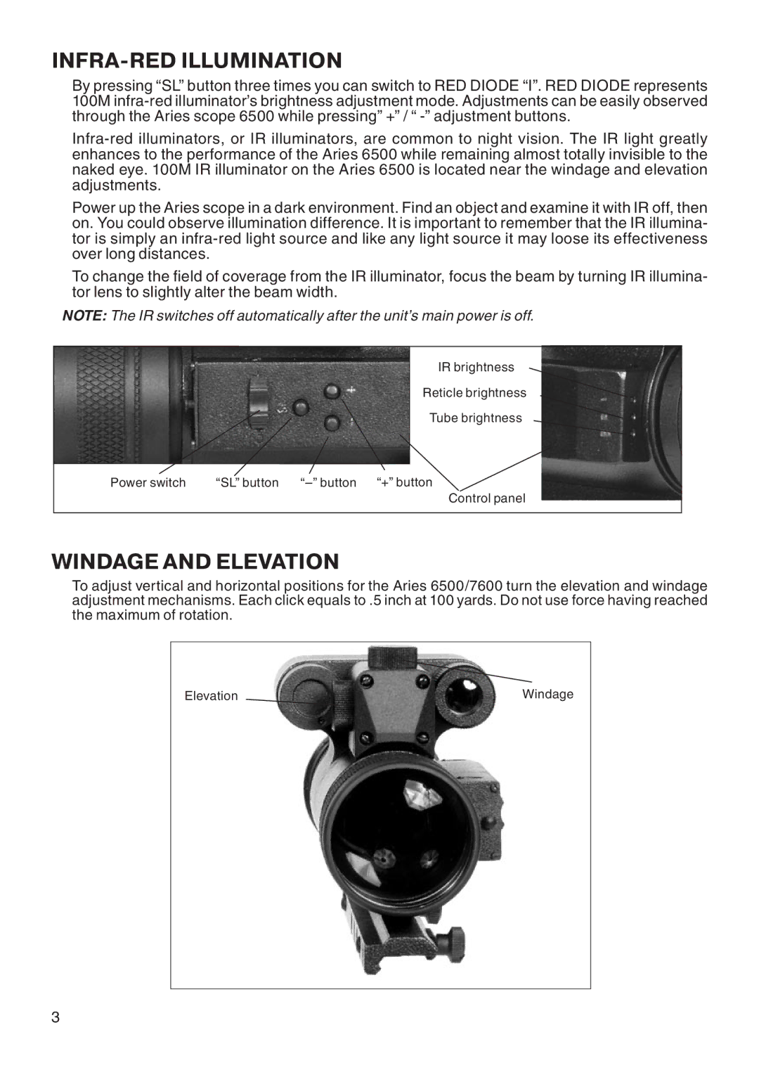 ATN Mk6500 manual INFRA-RED Illumination, Windage and Elevation 