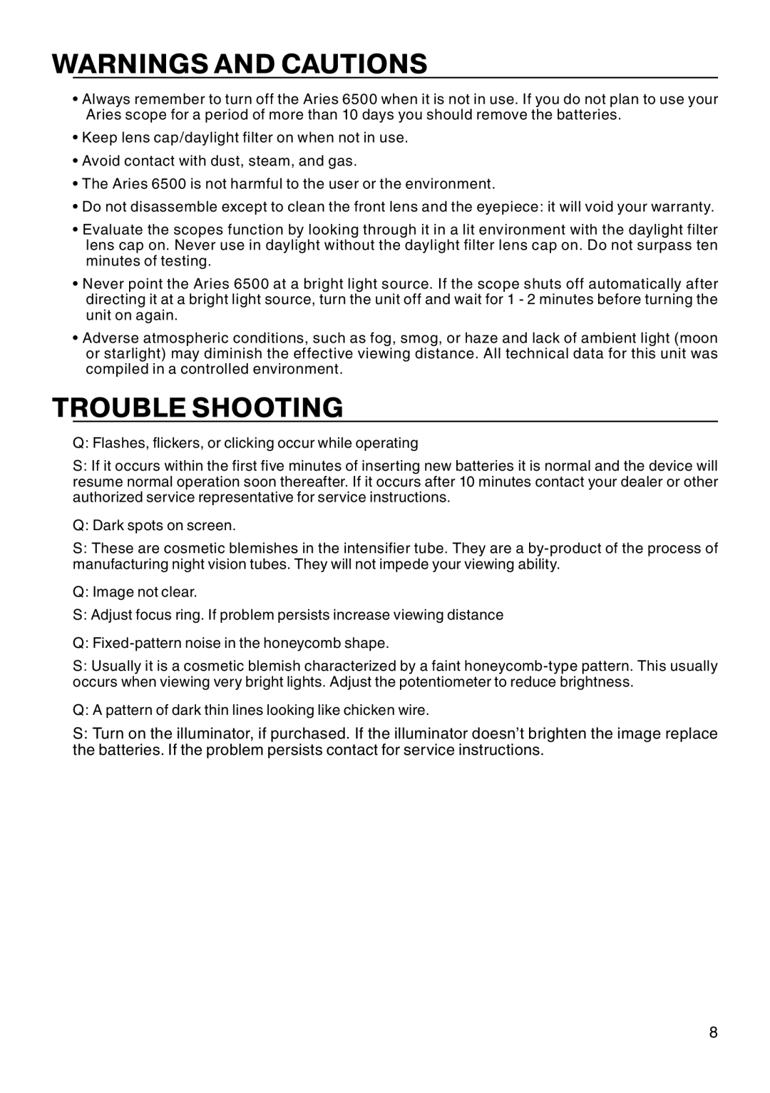 ATN Mk6500 manual Trouble Shooting 