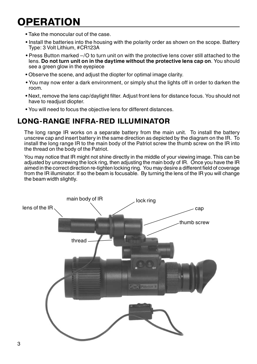 ATN Night Patriot manual Operation, Long-Range Infra-Redilluminator 