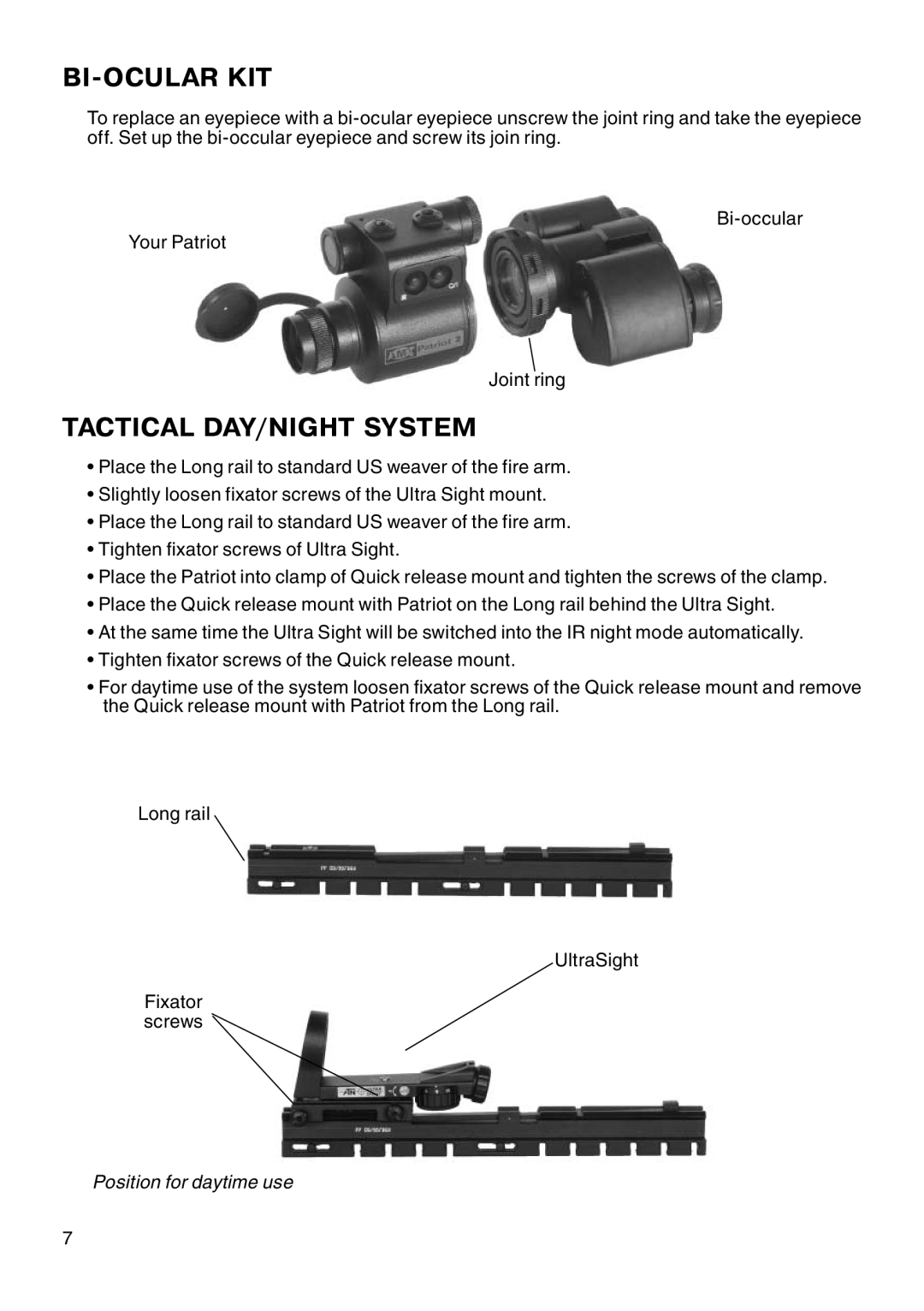 ATN Night Patriot manual Bi-Ocularkit, Tactical Day/Night System 
