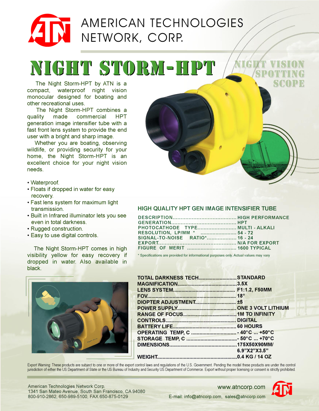 ATN Night Storm-HPT dimensions Night STORM-HPT, High Quality HPT GEN Image Intensifier Tube 