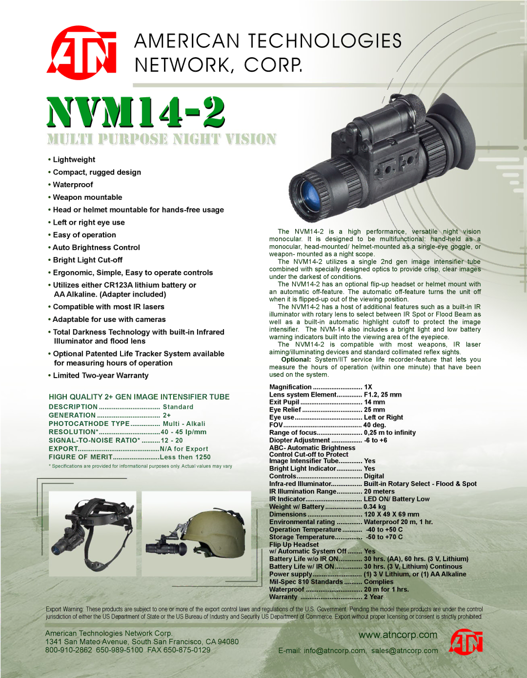 ATN NVM 14-2 warranty NVM14-2, High Quality 2+ GEN Image Intensifier Tube 