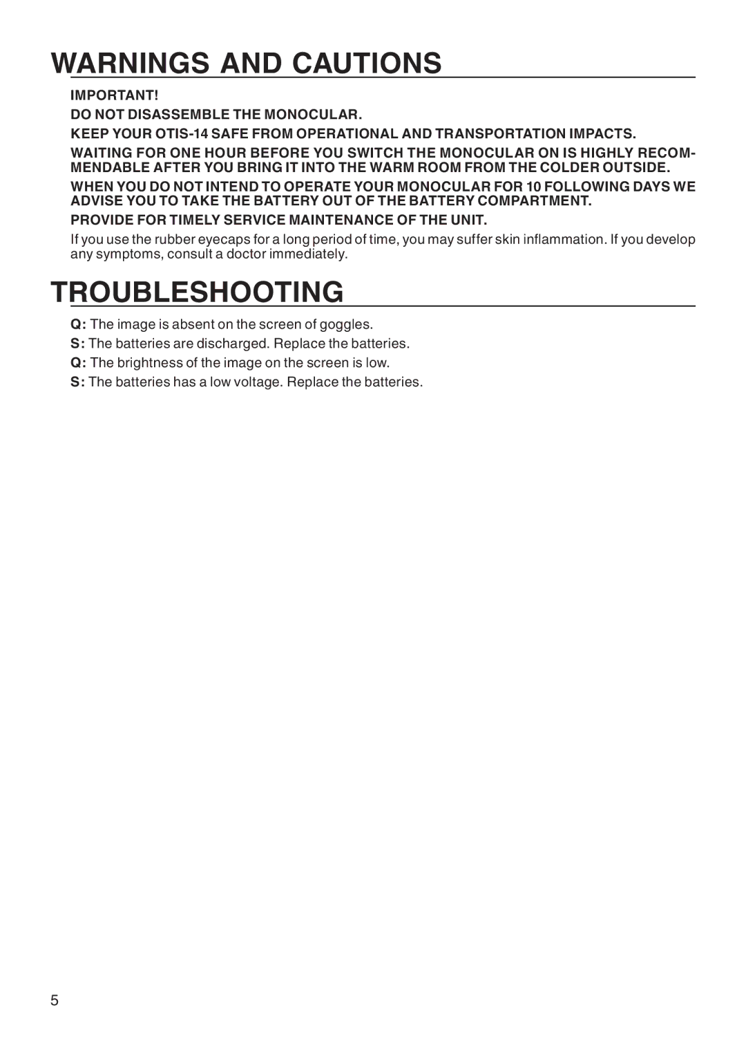 ATN OTIS-14 manual Troubleshooting 