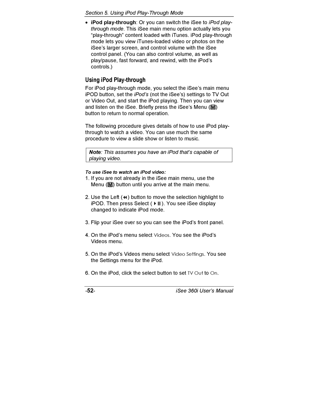 ATO 360i user manual Using iPod Play-through, Using iPod Play-Through Mode 